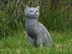 Poes van steen - gedetailleerd - grijs, Tuin en Terras, Tuinbeelden, Ophalen of Verzenden, Steen, Dierenbeeld