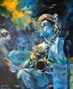 Groot schilderij 'Dexter Gordon' (Tenorsax)/Acryl op linnen, Ophalen