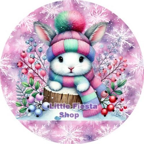 LF6461 icing frosting konijn winter 20cm eetbare taart print, Hobby en Vrije tijd, Taarten en Cupcakes maken, Nieuw, Versiering