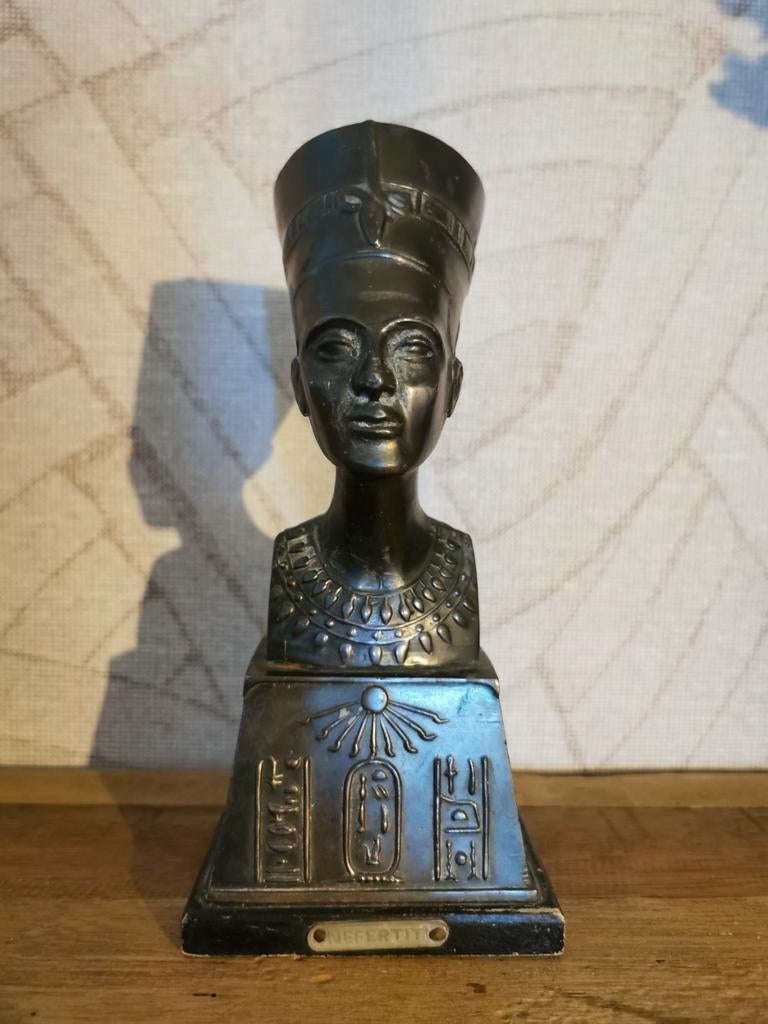 Nefertiti Buste op sokkel - Vintage Decoratie, koper/brons, Ophalen of Verzenden