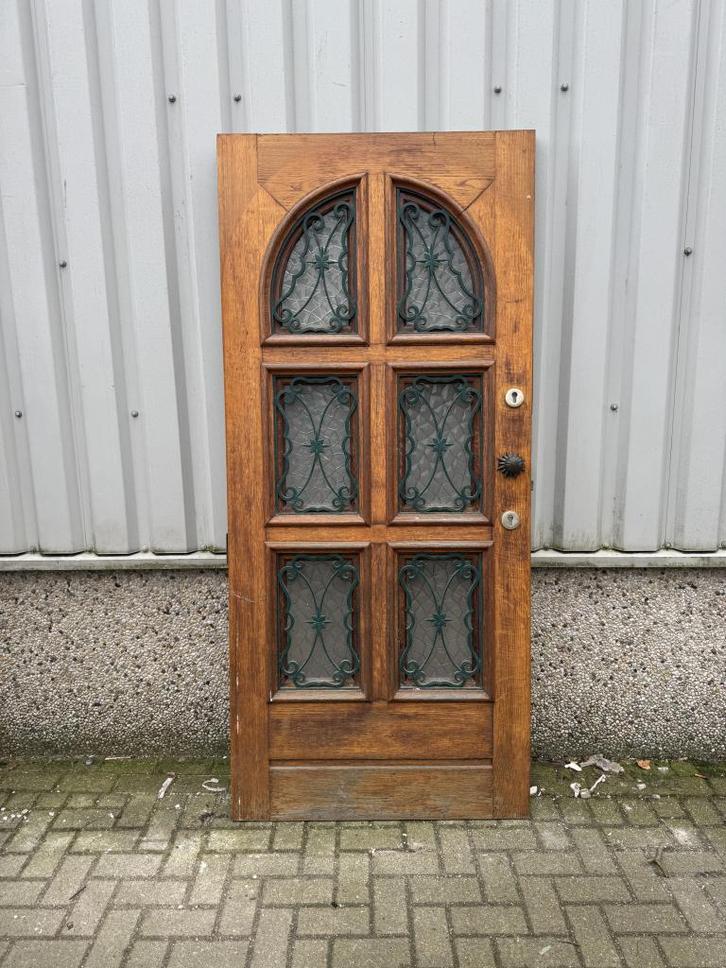 Prachtige massief eiken voordeur uit de jaren 30, Doe-het-zelf en Verbouw, Deuren en Horren, Zo goed als nieuw, Buitendeur, 215 cm of meer