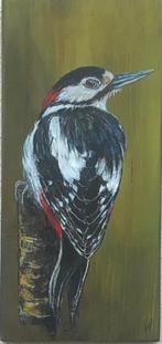Schilderij bonte specht op gebruikt hout, Verzenden