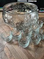 Vintage Bowlschaal - 9 Glaasjes Druivenmotief Glas brocante, Antiek en Kunst, Antiek | Glas en Kristal, Ophalen