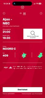 Ajax NEC Prijs voor 2 tickets - plekken naast elkaar, Tickets en Kaartjes, Twee personen