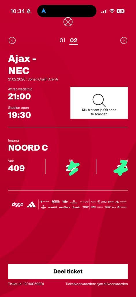 Ajax NEC Prijs voor 2 tickets - plekken naast elkaar, Tickets en Kaartjes, Sport | Voetbal, Twee personen