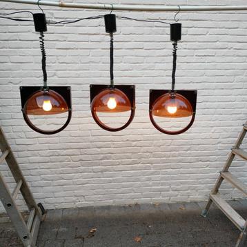 Plafondlampen. Uittrekbaar. 3 stuks. Retro. Plexiglas & hout beschikbaar voor biedingen