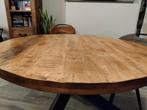 Prachtige ronde tafel met unieke stalen kruispoot, Ophalen, Rond, Zo goed als nieuw, 100 tot 150 cm