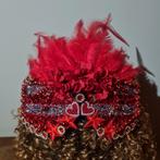 Carnaval Skibril met Rode Veren en Glitter, Ophalen of Verzenden, Nieuw, Carnaval, Accessoires