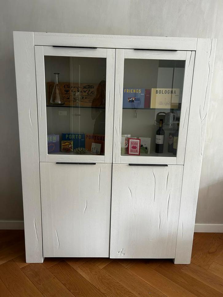 Witte Vitrinekast met Glasdeuren, Huis en Inrichting, Kasten | Buffetkasten, Zo goed als nieuw, 150 tot 200 cm, 100 tot 150 cm