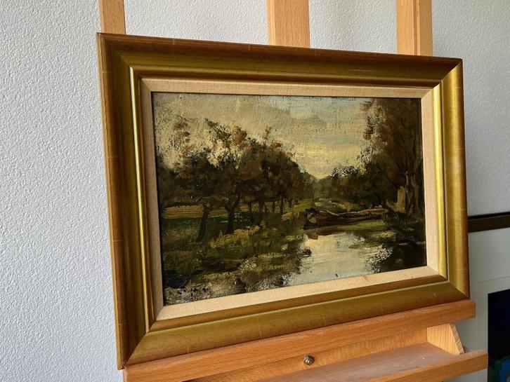 WGF Jansen, bomen aan een vaart, Antiek en Kunst, Kunst | Schilderijen | Klassiek, Ophalen