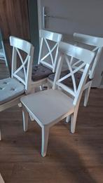 4 ikea stoelen ingolf met kussentjes, Ophalen, Gebruikt, Wit, Landelijk