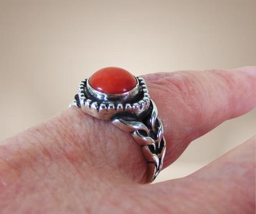 Antieke 835 zilver ART DECO bloedkoraal pink ring M16,5!, Sieraden, Tassen en Uiterlijk, Ringen, Zo goed als nieuw, Dame of Heer