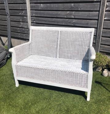 💝 Bank bankje wit riet rotan - landelijk strand beach boho beschikbaar voor biedingen