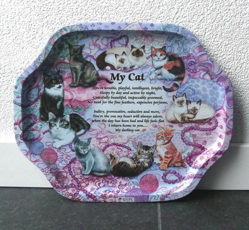 Dienblad My Cat gedicht kat poes kattenprint, Huis en Inrichting, Woonaccessoires | Dienbladen, Zo goed als nieuw, Metaal, Ovaal