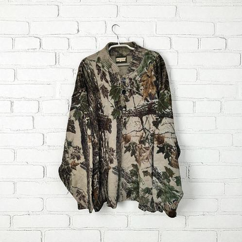 Vintage Trui Mt 3XL Bruin Groen Gebreid Bos Tafereel Saftbak, Kleding | Heren, Truien en Vesten, Zo goed als nieuw, Overige maten