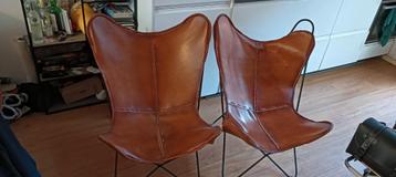 Cognac leren vlinderstoel  beschikbaar voor biedingen