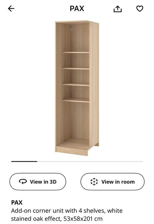 Unopened IKEA pax corner add on. White Oak, Huis en Inrichting, Kasten | Kledingkasten, Nieuw, 200 cm of meer, 50 tot 100 cm, 50 tot 75 cm