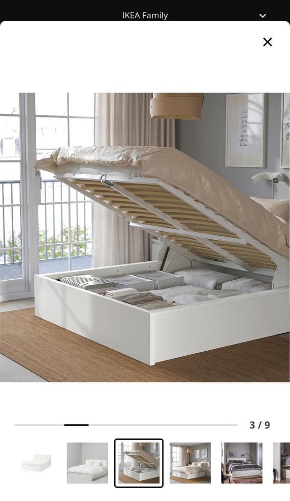 Malm storage bed met opbergruimte, Huis en Inrichting, Slaapkamer | Bedden, Zo goed als nieuw, Tweepersoons, 140 cm, Hout, Wit