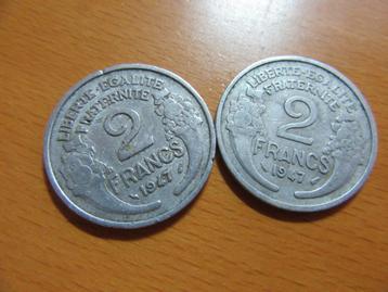 2x Frankrijk 2 francs 1947 (zonder B)  beschikbaar voor biedingen