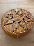 Mooie Marokkaanse leren poef, Huis en Inrichting, Gebruikt, Rond, Leer, Ophalen of Verzenden