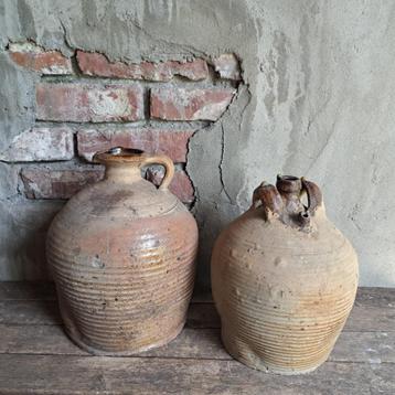 Franse oude brocante aardewerk kruik olijfoliekruik *Etage3* beschikbaar voor biedingen