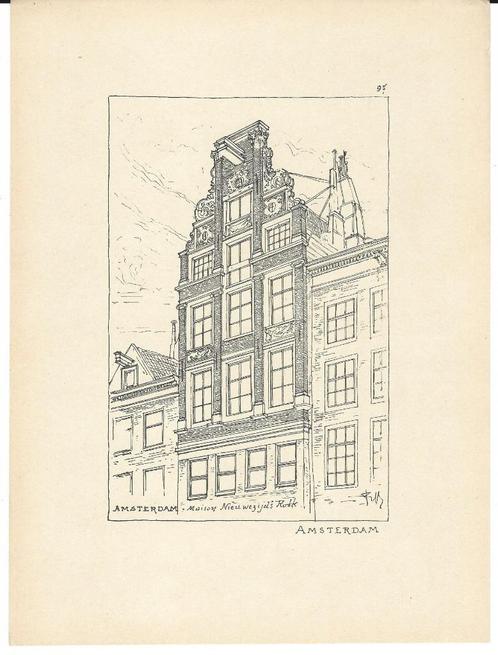 1900 - Amsterdam - pand Nieuwzijdse Kolk nummer 11, Antiek en Kunst, Kunst | Etsen en Gravures, Ophalen of Verzenden