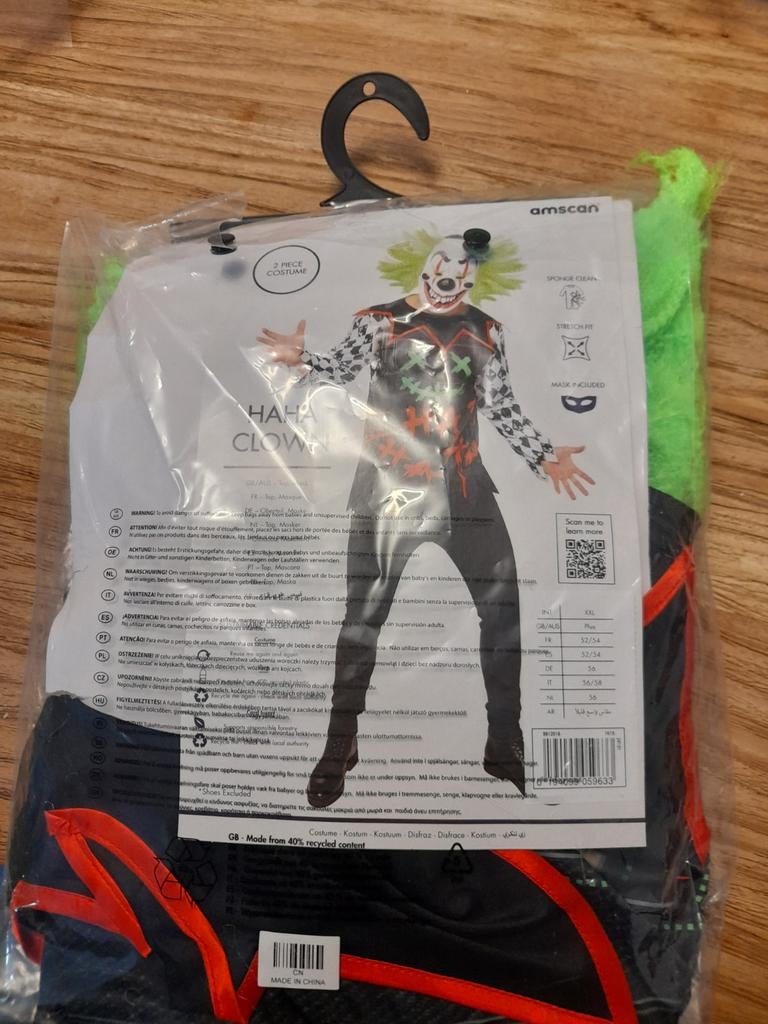 Haha Clown Kostuum, Maat 52/54 (L), Carnaval, Amscan, Nieuw
