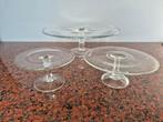 Glazen taartplateau, 3 stuks, transparant glas, Ophalen, Schaal, Rond, Glas
