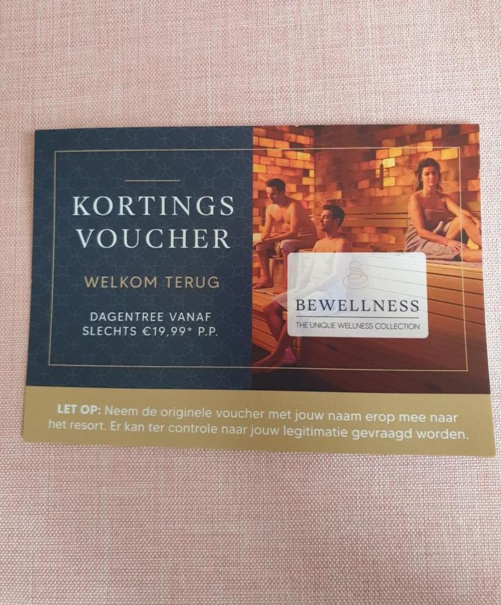 Kortingsvoucher Bewellness sauna dagentree 2 personen, Tickets en Kaartjes, Kortingen en Cadeaubonnen, Twee personen, Spa of Sauna