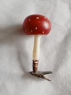 oude glazen paddestoel op clip ruim 9 cm, Diversen, Kerst, Ophalen of Verzenden, Gebruikt