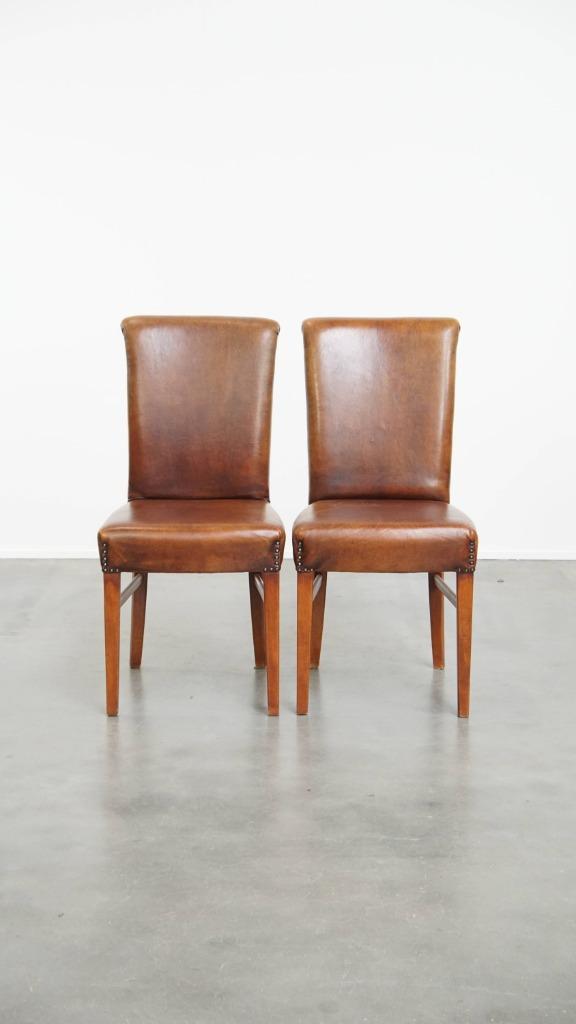 Mooie set van 2 comfortabele schapenleren eetkamerstoelen, Huis en Inrichting, Stoelen, Gebruikt, Twee, Leer, Bruin, Ophalen