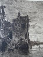 Ets Huizen aan het water Dordrecht, Zilcken n. Maris 1880, Antiek en Kunst, Verzenden