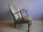 1970s stoel- fauteuil groen skai bijzetstoel neo barok m arm, Hout, Gebruikt, Ophalen of Verzenden, 75 tot 100 cm