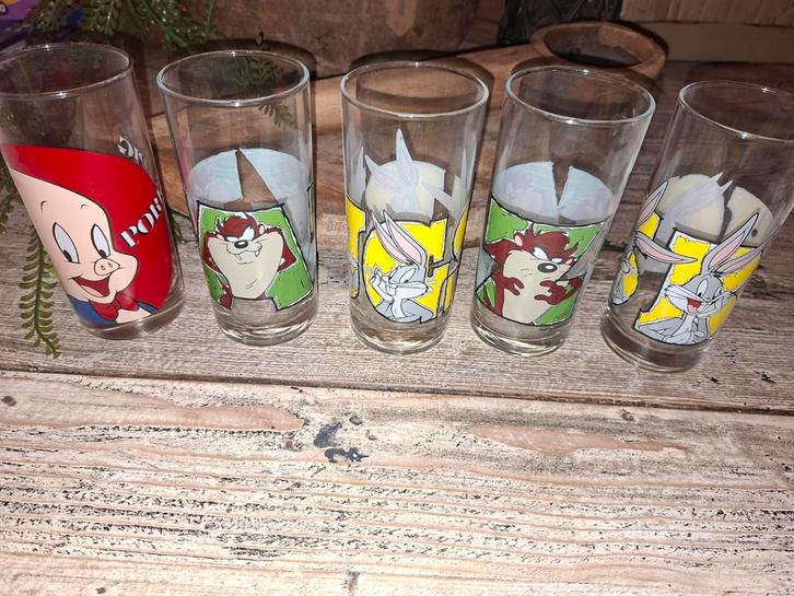 Vintage Looney Tunes Longdrink Glazen - Ongebruikt!, Huis en Inrichting, Keuken | Servies, Nieuw, Glas of Glazen, Overige stijlen