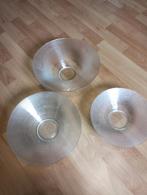 Set van 3 glazen schalen voor bv drijfkaarsen serveerschaal, Wit, Rond, Ophalen of Verzenden, Zo goed als nieuw