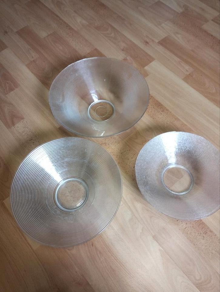 Set van 3 glazen schalen voor bv drijfkaarsen serveerschaal, Huis en Inrichting, Lampen | Lampenkappen, Zo goed als nieuw, Minder dan 25 cm
