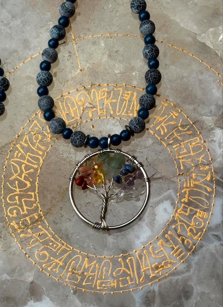 Levensboom met Tibetaans vuuragaat en dumoriet, Sieraden, Tassen en Uiterlijk, Edelstenen, Nieuw, Ophalen of Verzenden