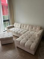 Hoekbank velvet beige met poef, Huis en Inrichting, Ophalen, Zo goed als nieuw