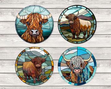 Schotse Hooglander Glas in Lood onderzetters met houder beschikbaar voor biedingen