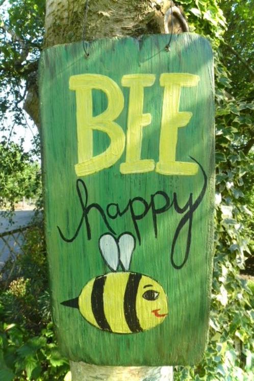 Houten geschilderd bord Bee Happy / bijen / honing / tuin, Huis en Inrichting, Woonaccessoires | Wanddecoraties, Zo goed als nieuw