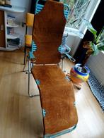 ligstoel, vintage blauw plastic en chroom, met suede mooier, Tuin en Terras, Ophalen of Verzenden, Gebruikt, Metaal, Verstelbaar