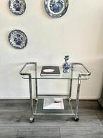 Mid century vintage glazen sidetable, Huis en Inrichting, Tafels | Sidetables, 100 tot 150 cm, Ophalen of Verzenden, Glas, Zo goed als nieuw