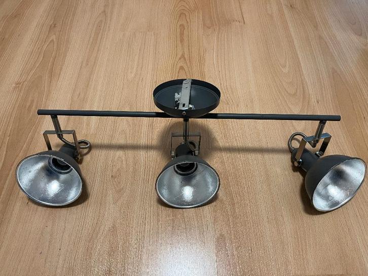 Industriële plafondspot antraciet draai- kantelbaar 3-lichts, Huis en Inrichting, Lampen | Plafondlampen, Zo goed als nieuw, Metaal