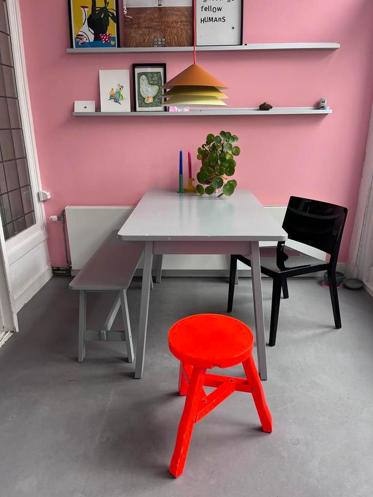 Eettafel met bankje, Huis en Inrichting, Tafels | Eettafels, Gebruikt, 50 tot 100 cm, 100 tot 150 cm, Vier personen, Rechthoekig