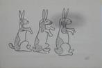 André van der Vossen krijttekening "Drie Konijnen", monogram, Ophalen, Minder dan 50 cm, Zo goed als nieuw, Minder dan 50 cm