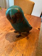 Houten Uil met Metalen Accenten, Ophalen of Verzenden, Gebruikt, Hout, Dierenbeeld