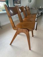 Retro vintage 4 houten eetkamerstoelen Casala West Germany, Huis en Inrichting, Stoelen, Ophalen, Gebruikt, Bruin, Retro vintage mid-Century Modern
