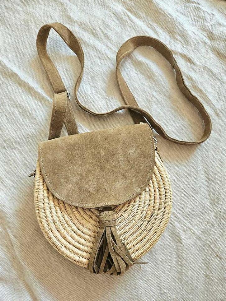 Ronde schoudertas uit Marokko 3, Sieraden, Tassen en Uiterlijk, Tassen | Damestassen, Nieuw, Schoudertasje, Bruin, Ophalen of Verzenden