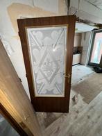 Antieke houten deur met glas, Doe-het-zelf en Verbouw, Deuren en Horren, Ophalen, Gebruikt, 80 tot 100 cm, Binnendeur