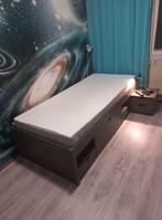 Eenpersoons grijs tienerbed met opbergruimte (90x200), Huis en Inrichting, Slaapkamer | Boxsprings, Ophalen, 90 cm, Eenpersoons